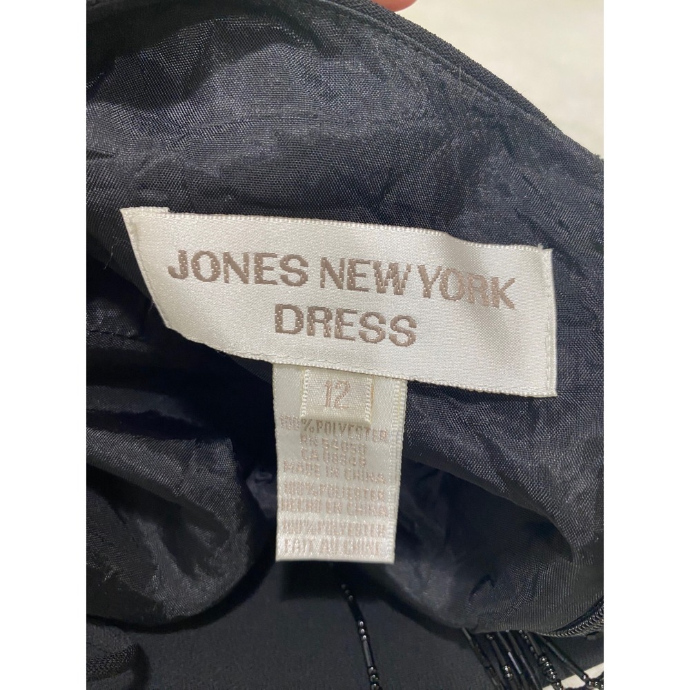 Jones New York Black Dress String Beaded Neckline Party Cocktail Sz 12 LBD - Picture 8 of 10
